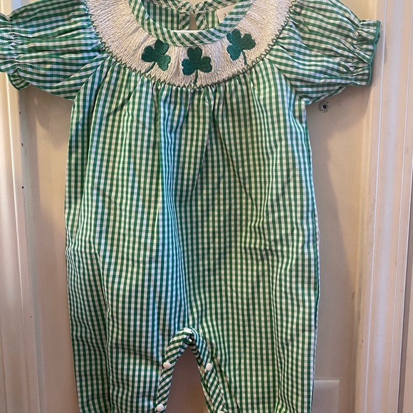 New Smocked St Patrick's Day Bubble Romper - Picture 2 of 14